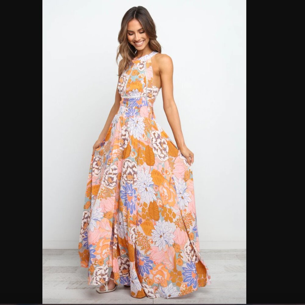 Petal & Pup Newell Orange Colorful Floral Maxi Dress L - Picture 11 of 13